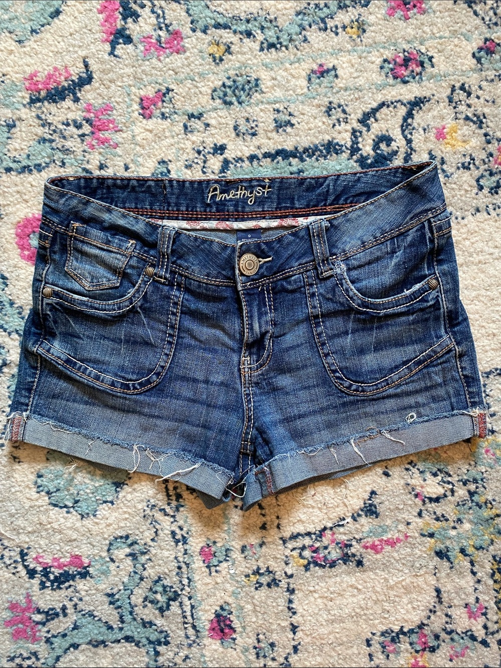 Amethyst Jeans 98% Cotton Frayed Hem Shortalls